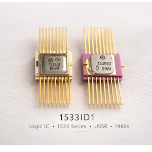 Circuit intégré soviétique vintage 1533ID1, microprocesseur logique – Broches plaquées or, boîtier céramique, série 1533, époque Guerre froide