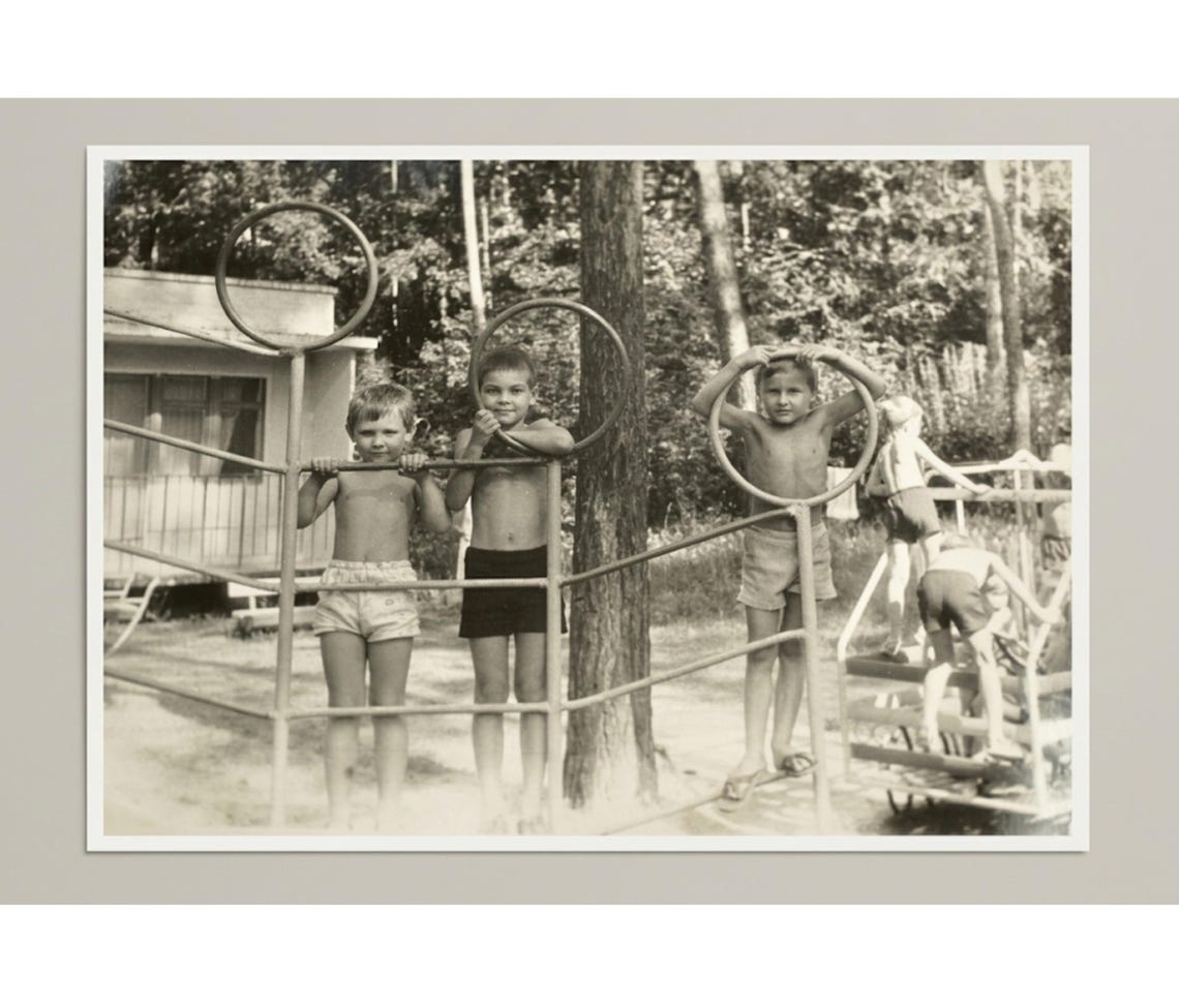 Vintage Soviet Children Playground Photo Kids On Metal Structure vintage-soviet-children-playground-photo-kids-on-metal-structure