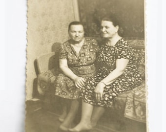 Old Vintage Photograph of Two Women Sitting Together | Retro Family Portrait, 1950s-60s, Soviet Life Archive