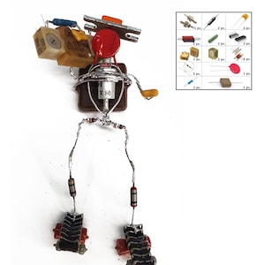 ラジカセ付きスタイリッシュなロボット - ソ連のヴィンテージラジオの部品を使ったDIYロボットキット、レトロテックなフィギュアを組み立てて手作りギフト