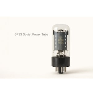 May include: A clear glass 6P3S Soviet Power Tube with a black base and a clear glass dome. The tube has internal components and the text "6P3S Soviet Power Tube" is printed on the left side.