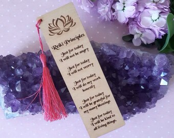 REIKI 5 Principles Wooden Bookmark, Reiki Verse Bookmark, Just for Today, Reading Booklovers, Healing Inspirational Gift Laser Engraved