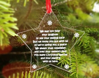 Christmas STAR, Memorial Decoration, Christmas In Memory Tree Bauble, Remembrance STAR Perspex Ornament