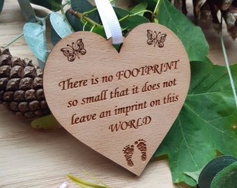 Miscarriage and Baby Loss Keepsake | Baby Memorial Gift Plaque | Thinking of you | No FOOTPRINT So Small | Wooden HEART Sympathy Remembrance