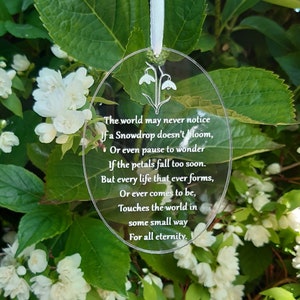 SNOWDROP Miscarriage Baby Loss Keepsake, Infant Loss Gift,  Engraved Plaque, Sympathy Condolences Gift / Snowdrop Poem / Perspex Memorial