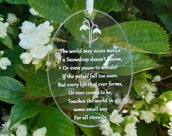 SNOWDROP Miscarriage Baby Loss Keepsake / Infant Loss Gift / Engraved Plaque / Sympathy Gift / Snowdrop Poem / Perspex Memorial