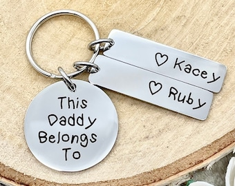 This Daddy Belongs To, Personalised Engraved Keyring, For Him, Daddy, Father, New Dad, New Baby, Fathers day, Daddy Gift,