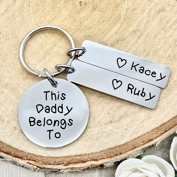 This Daddy Belongs To, Personalised Engraved Keyring, For Him, Daddy, Father, New Dad, New Baby, Fathers day, Daddy Gift,