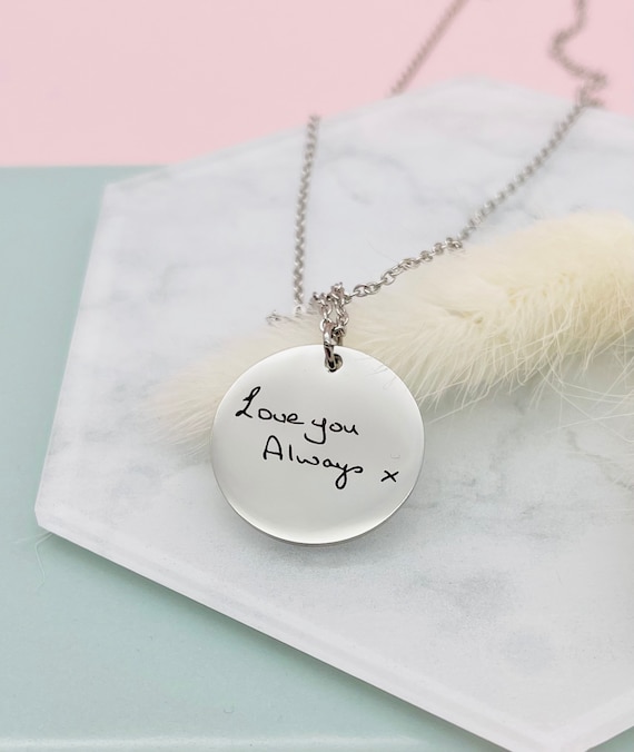 Handwriting Engraved Necklace, Handwriting Necklace, Handwriting