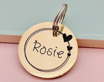 Valentines Pet Tag, Heart Pet ID Tag, Dog Tag, Cat Tag, Pet Tags, ID Tag, Custom Tag, Personalised Rose Gold Pet Tag,