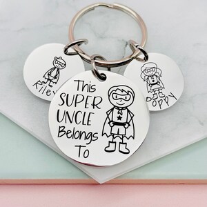 Uncle Gift, This Super Uncle Belongs To, Best Uncle, Gift for Uncle, Brother Gift, Personalised Keyring, Super Hero Gift, image 4