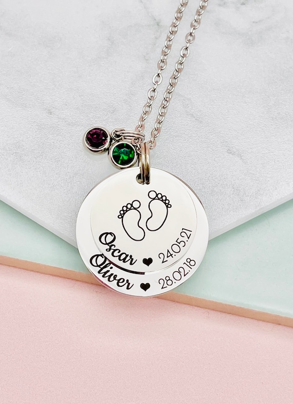 Baby Footprint Necklace for Mom - New Mom Necklace with Birthstone | FARUZO