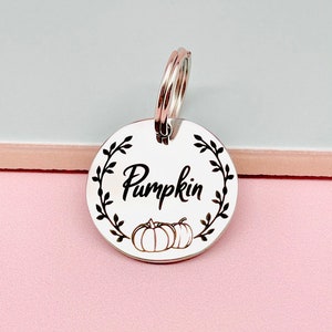 Pet ID Tag, Pumpkin Pet Tag, Engraved Stainless Steel Dog Name Tag, Cat Tag, Pumpkin Theme ID Tag,