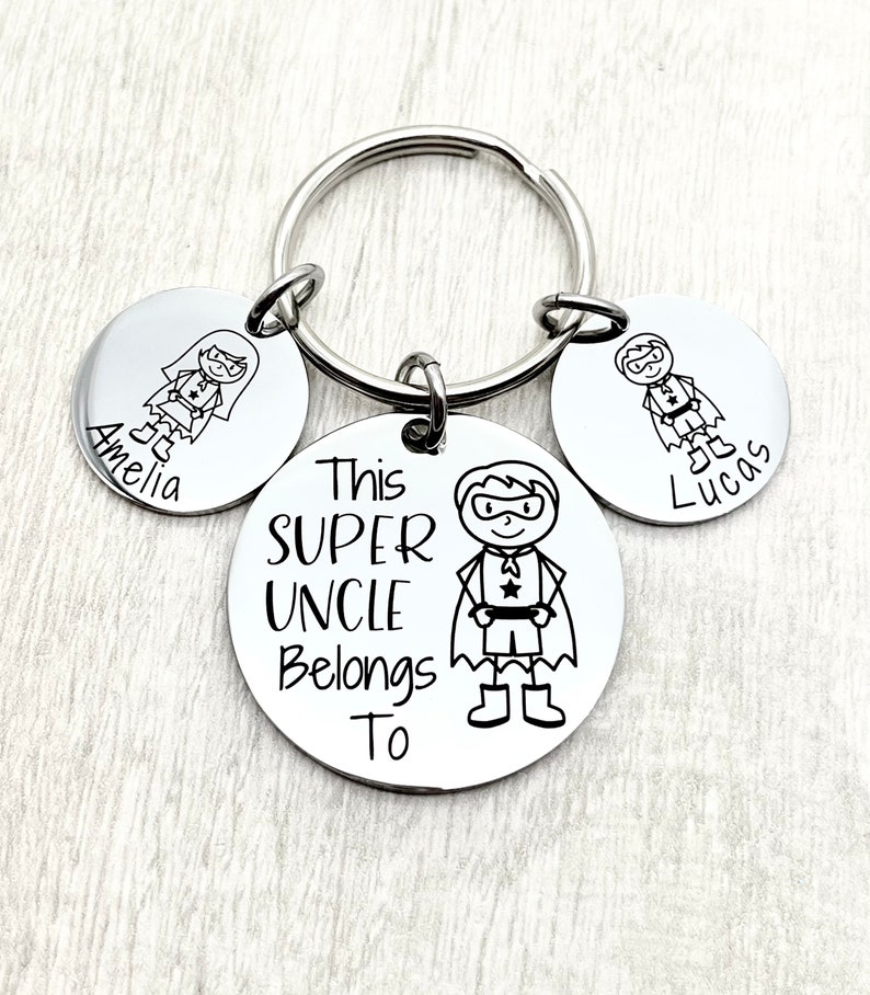 Uncle Gift, This Super Uncle Belongs To, Best Uncle, Gift for Uncle, Brother Gift, Personalised Keyring, Super Hero Gift, image 5