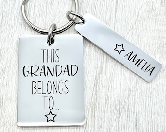 This Grandad Belongs To, Engraved Personalised Keyring, Gift for Grandad Grampy Grandparent, Birthday, Father’s Day Gift,