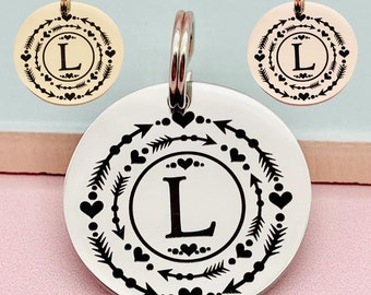 Pet ID Tag, Dog Tag, Cat Tag, Pet Tags, Heart Initial ID Tag, Custom Dog Tag, Valentines Dog Tag, Personalized Cat Tag,