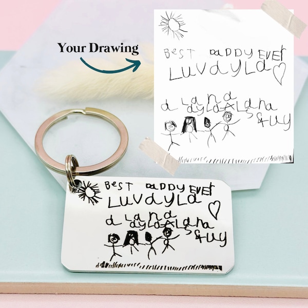 Custom Kids drawing Keyring, Children’s Drawing Keychain, Mothers Day Gift, Fathers Day Gift, Gift for Mum, Gift for Dad, Grandparent Gift,
