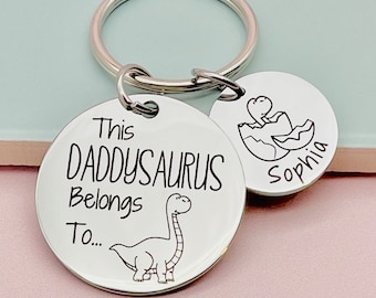 Daddysaurus Engraved keyring, Personalised Gift For Daddy, Fathers Day Gift, Dinosaur Gift, Grandad Gift, New Dad, Daddy Dad Gift,