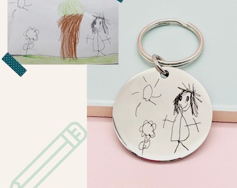 Custom Kids drawing Keyring, Children’s Drawing Keychain, Mothers Day Gift, Fathers Day Gift, Gift for Mum, Gift for Dad, Grandparent Gift,