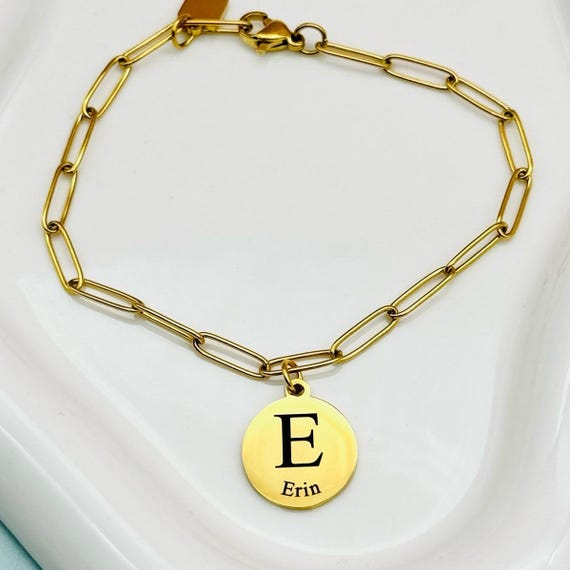 Personalised Paper Clip Chain Style Bracelet With Initial Name