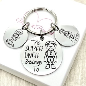 Uncle Gift, This Super Uncle Belongs To, Best Uncle, Gift for Uncle, Brother Gift, Personalised Keyring, Super Hero Gift, image 3