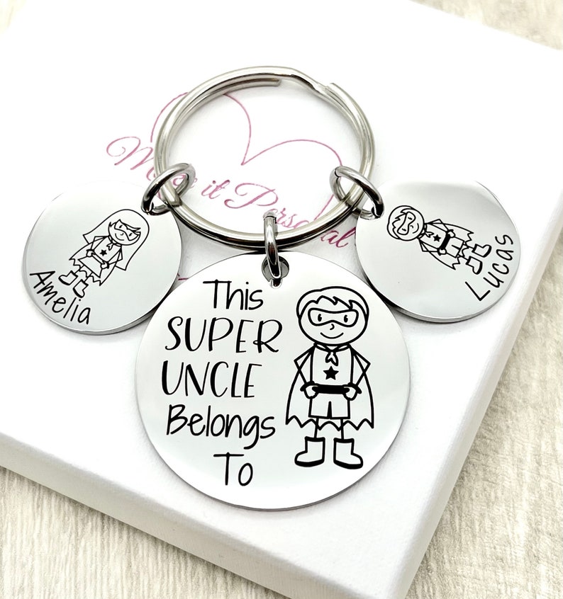 Uncle Gift, This Super Uncle Belongs To, Best Uncle, Gift for Uncle, Brother Gift, Personalised Keyring, Super Hero Gift, image 3