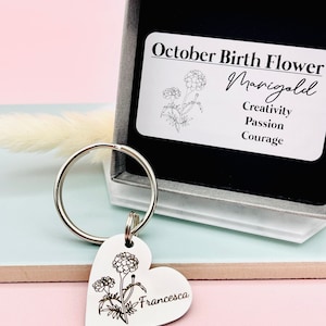 Birth Month Keyring, Birthday Gift, Gift for Her, Mother’s Day Gift, Birth Month Flower, Personalised Keyring, Unique Birthday Gift,