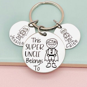 Uncle Gift, This Super Uncle Belongs To, Best Uncle, Gift for Uncle, Brother Gift, Personalised Keyring, Super Hero Gift, image 1