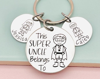 Uncle Gift, This Super Uncle Belongs To, Best Uncle, Gift for Uncle, Brother Gift, Personalised Keyring, Super Hero Gift,