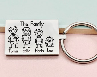 Family keyring, Personalised Gift for Mum Dad, Mother's Day, Father's Day, Engraved Gift, Stick Family, Unique Gift, For mummy Daddy