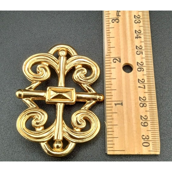 Gold Toned Brooch 2.5 Inch Filigree Vintage Unmar… - image 2