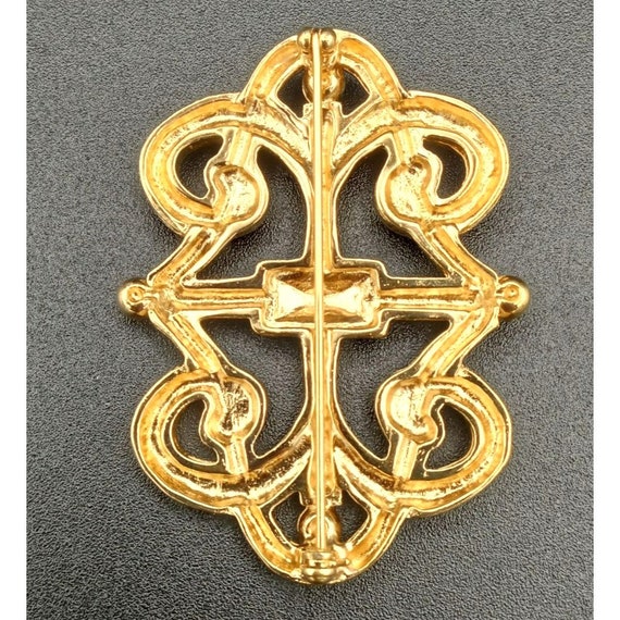 Gold Toned Brooch 2.5 Inch Filigree Vintage Unmar… - image 6