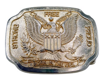 Silver Color Belt Buckle Free Strong Proud Born in the USA Belt Buckle R.M. Fay Vintage American Seal