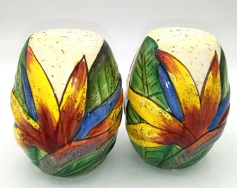 Porcelain Salt Pepper Shakers Island Plantations Hand Painted Artisan 3.75 Inch