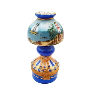 Vintage Limoges Trinket Box Table Lamp Sailboat Porcelain 90s France Signed Flaw