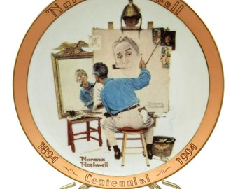 Norman Rockwell Triple Self Portrait Limited Edition Plate Bradford Exchange 1994