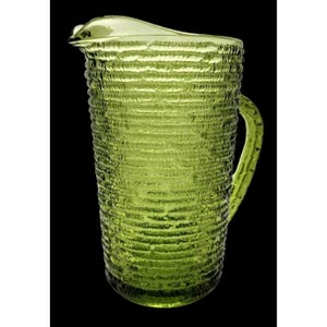 Glass Juice Pitcher Avocado Green Anchor Hocking Soreno Vintage Ribbed 6.5&quot; 1960s