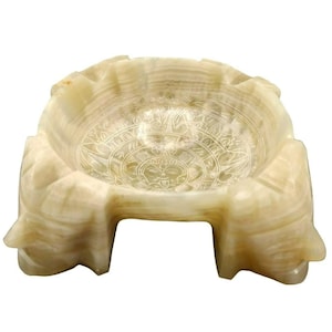 Vintage Onyx Aztec Calendar Carved Ashtray Marble Mexico Mid Century Decor Heavy