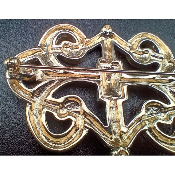 Gold Toned Brooch 2.5 Inch Filigree Vintage Unmar… - image 7