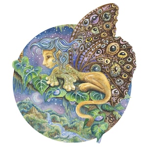 Naklejka winylowa Leona 6&quot; x 6&quot; z oryginalnych akwareli. natura, naklejki, sztuka wróżek, fantazja, chochlik, skrzydła, dżungla, motyl, sen