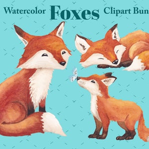 Vossen clipart, schattige baby vossen illustraties, aquarel vossen clipart, bosdieren, bosdieren, herfst, transparante achtergrond PNG