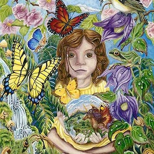 Imaginature 3,5 "x 7" cartes d’Art de peintures originales d’aquarelle, imagination enfant papillons fleur cascade grenouille mousse réalisme nature