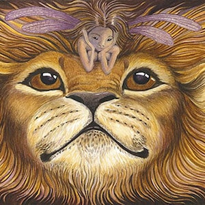 Lion art carte - carte de la faune - faune cartes - aquarelle carte postale - fantasy art carte - postale lion - fantasy art carte de voeux
