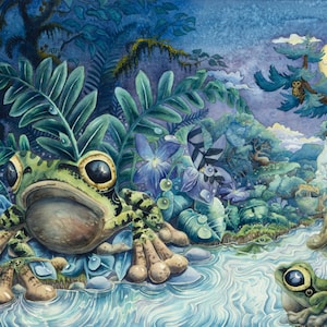 La faune note cartes - aquarelle de grenouille 5 x 7 carte postale - la faune carte - cadeau d’amant frog - grenouille carte de voeux - vert grenouille d’arbre - - carte surréaliste