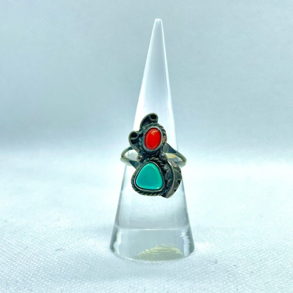 Turquoise and Coral Ring - image 2