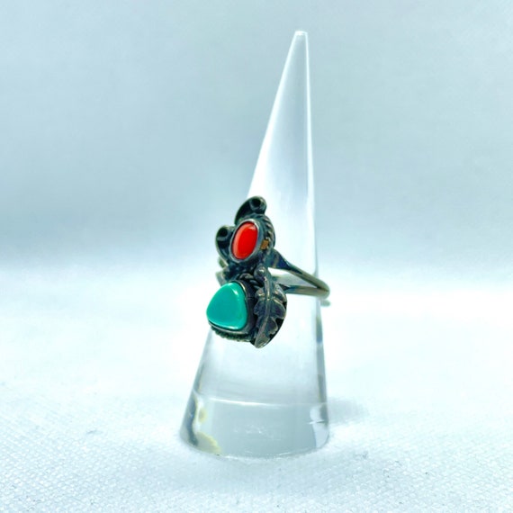 Turquoise and Coral Ring - image 1