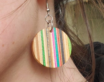 Circle SkateDeck Earrings, Made from Recycled Skateboards