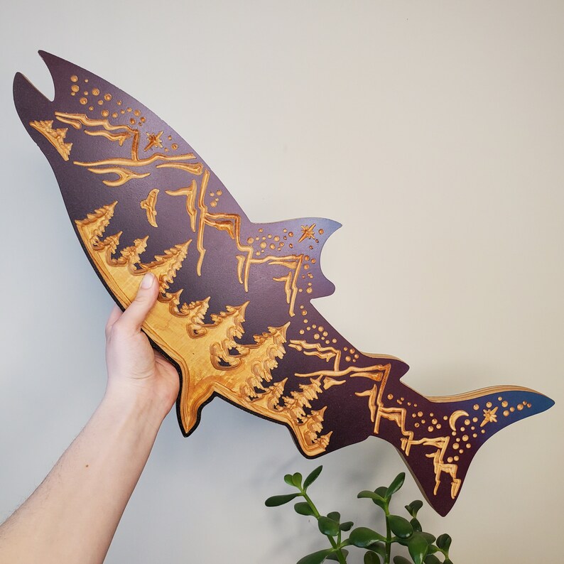 PNW Fish Wall Art Wooden Fish Wall Plaque Etsy