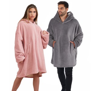 Oversized Sherpa Fleece Hoodie Side Pocket Blanket Wearable Sweatshirt Christmas Birthday Gift for Him Her Men Women Jumper Black Friday