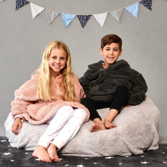 Kids Oversized Teddy Fleece Hoodie Blanket Ultra Plush 